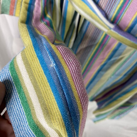 Triacetate Nylon Terry fuzzy textured short Robe striped Cover Up Womens Small - Picture 15 of 16